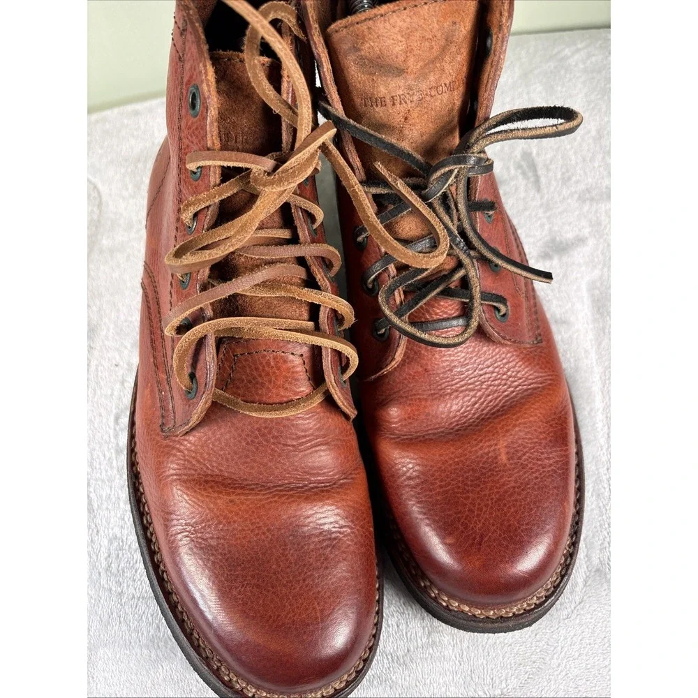 Frye Roland Boots Mens Size 8 Redwood Leather Combat Workwear Lace Up
